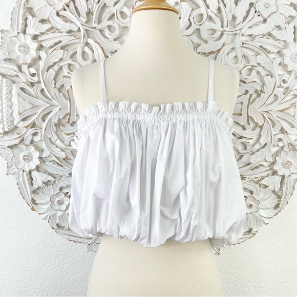 {Cinq a Sept} Ivee White Cotton Poplin Bubble Crop Top, Size XL - Picture 2 of 8